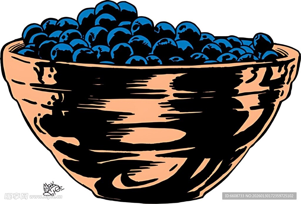 碗中饱满蓝莓插画