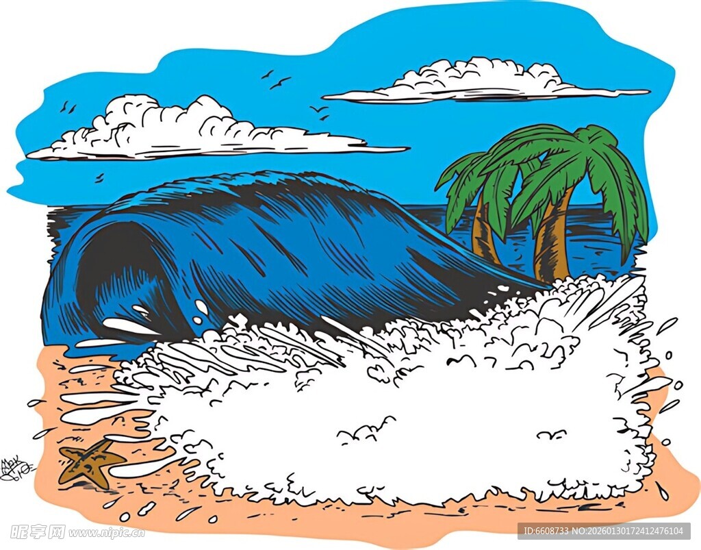 海浪冲击海岸的景象