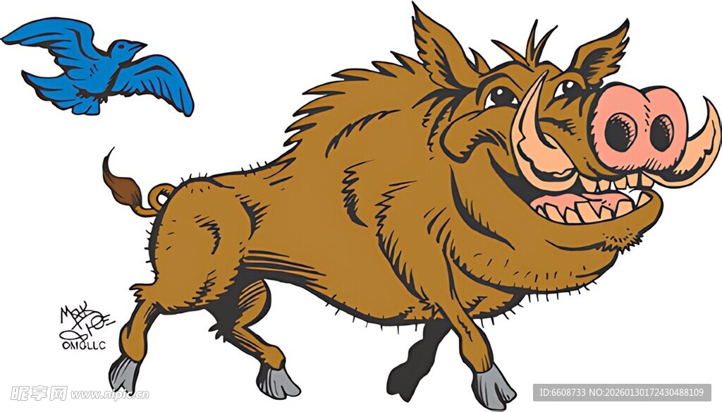 野猪奔跑遇飞鸟