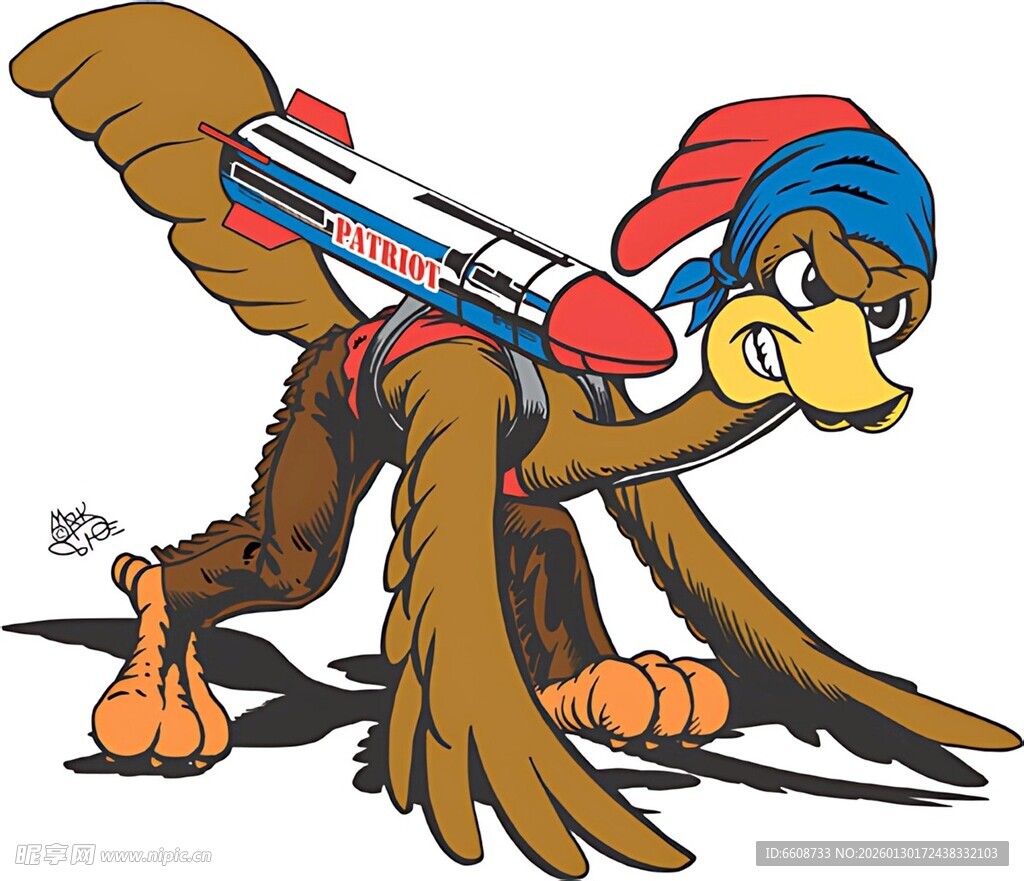 戴帽飞鸟背火箭准备起飞