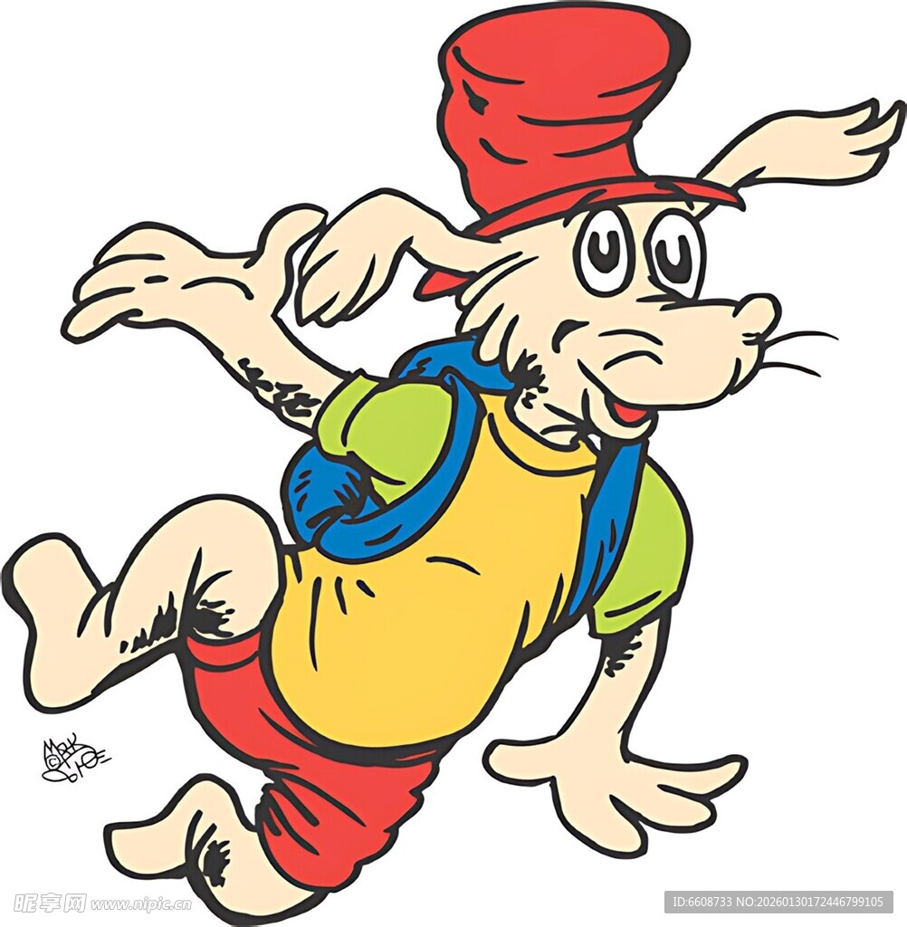 戴红帽跳跃的卡通小狗