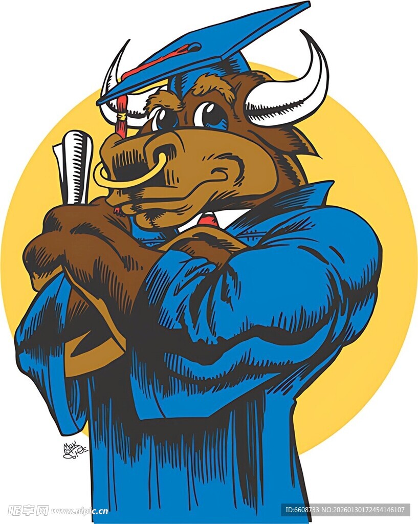 公牛学士形象手持文凭