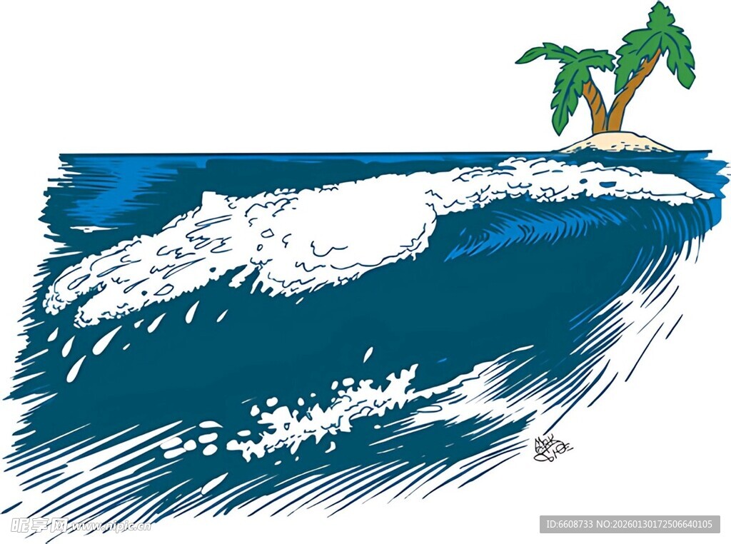 海浪中的热带小岛景观