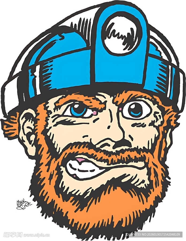 头戴矿灯的胡子矿工形象