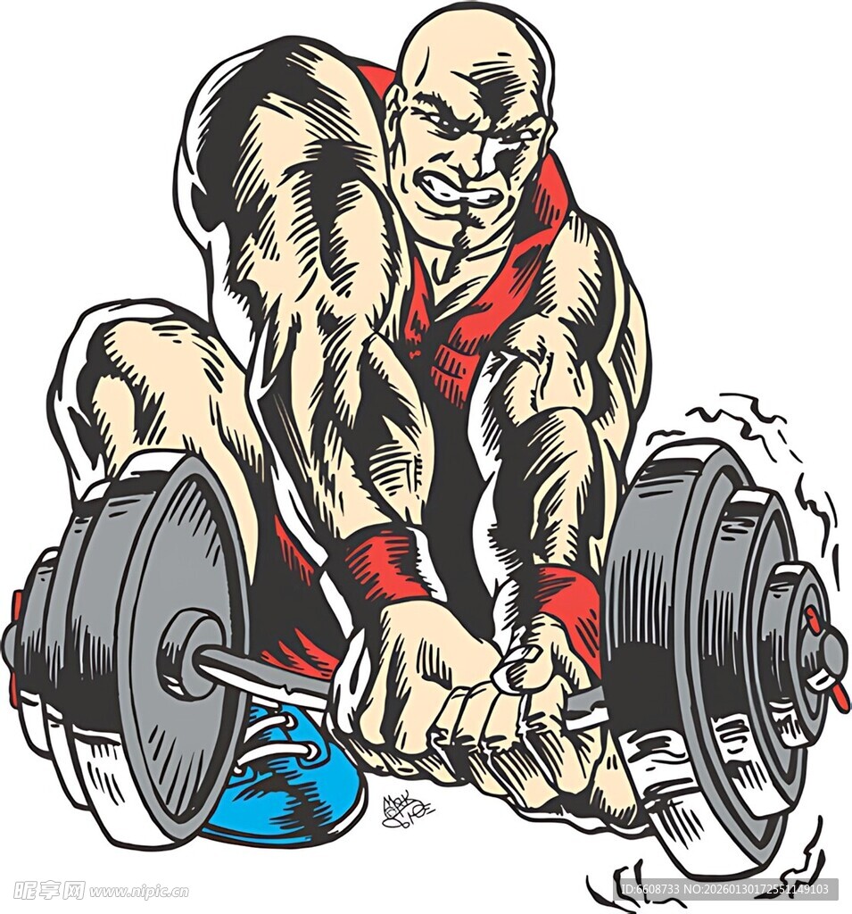 肌肉男奋力拉超大杠铃