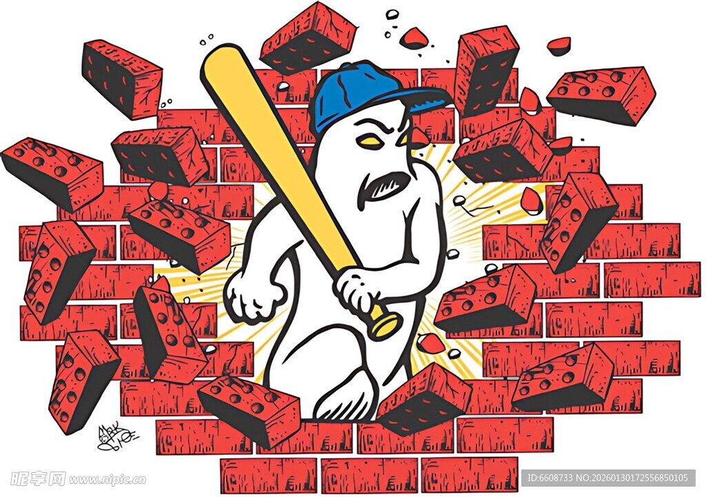 狗狗持棒破砖墙