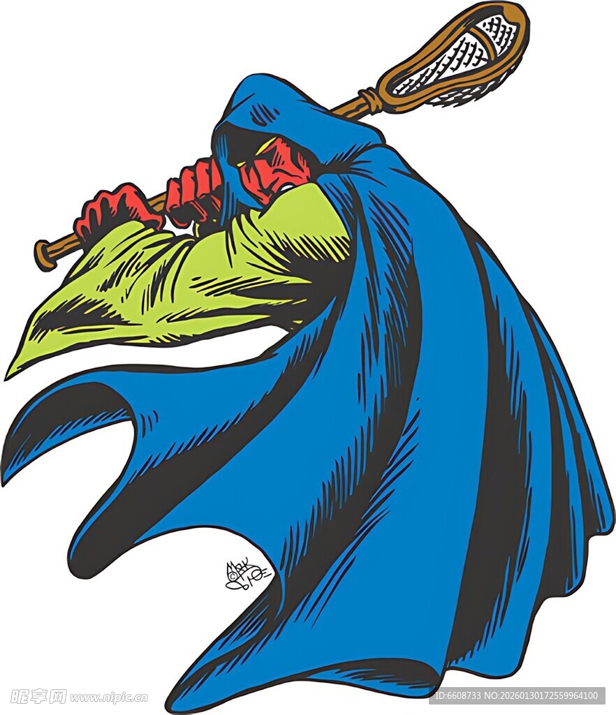 蓝色斗篷持杖超级英雄形象