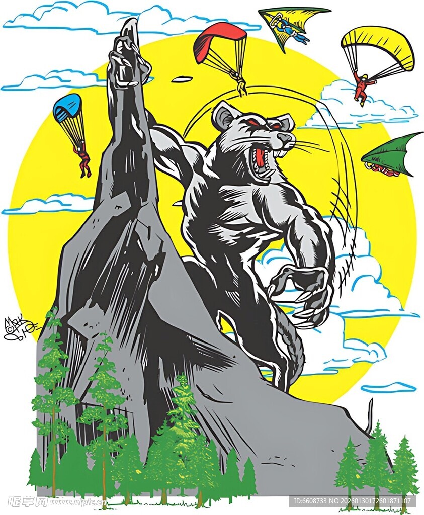 攀岩者与空中飞人场景