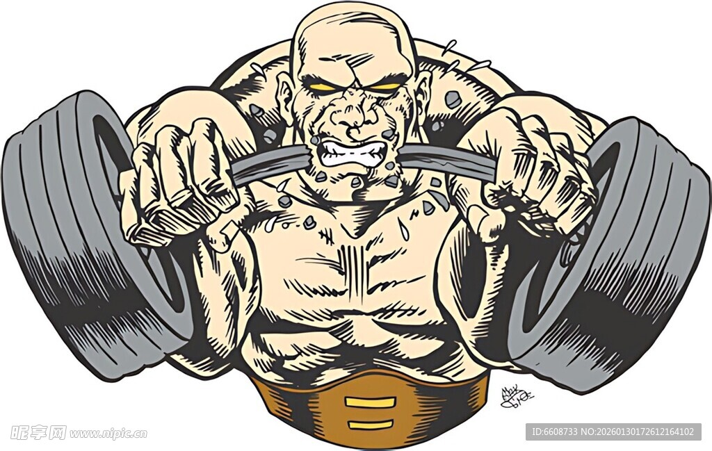 强壮肌肉男举杠铃