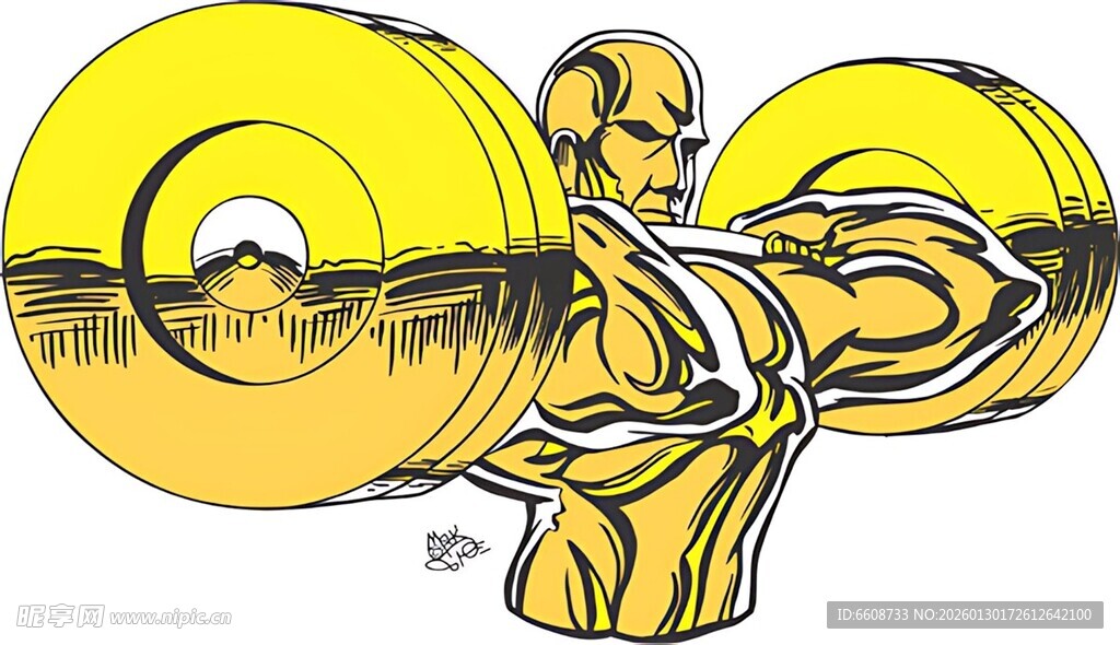 肌肉男举杠铃健身形象