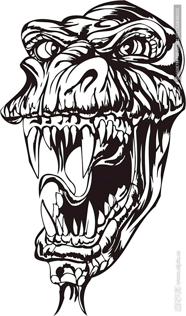 咆哮的恐龙头部插画