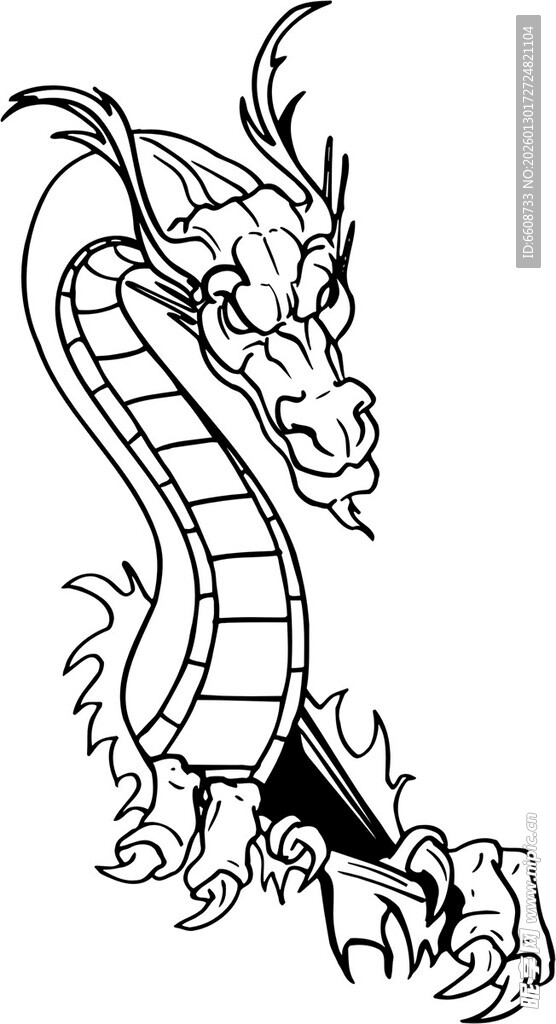 黑白线条中国龙图案