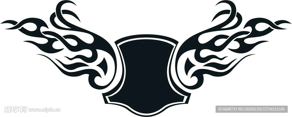 火焰翅膀盾牌图案设计