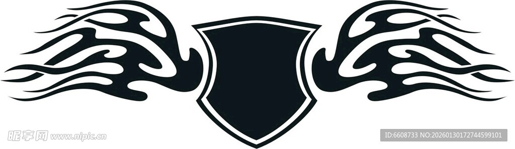 火焰翅膀盾牌标志设计