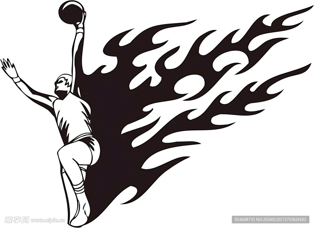 篮球运动员火焰动感剪影