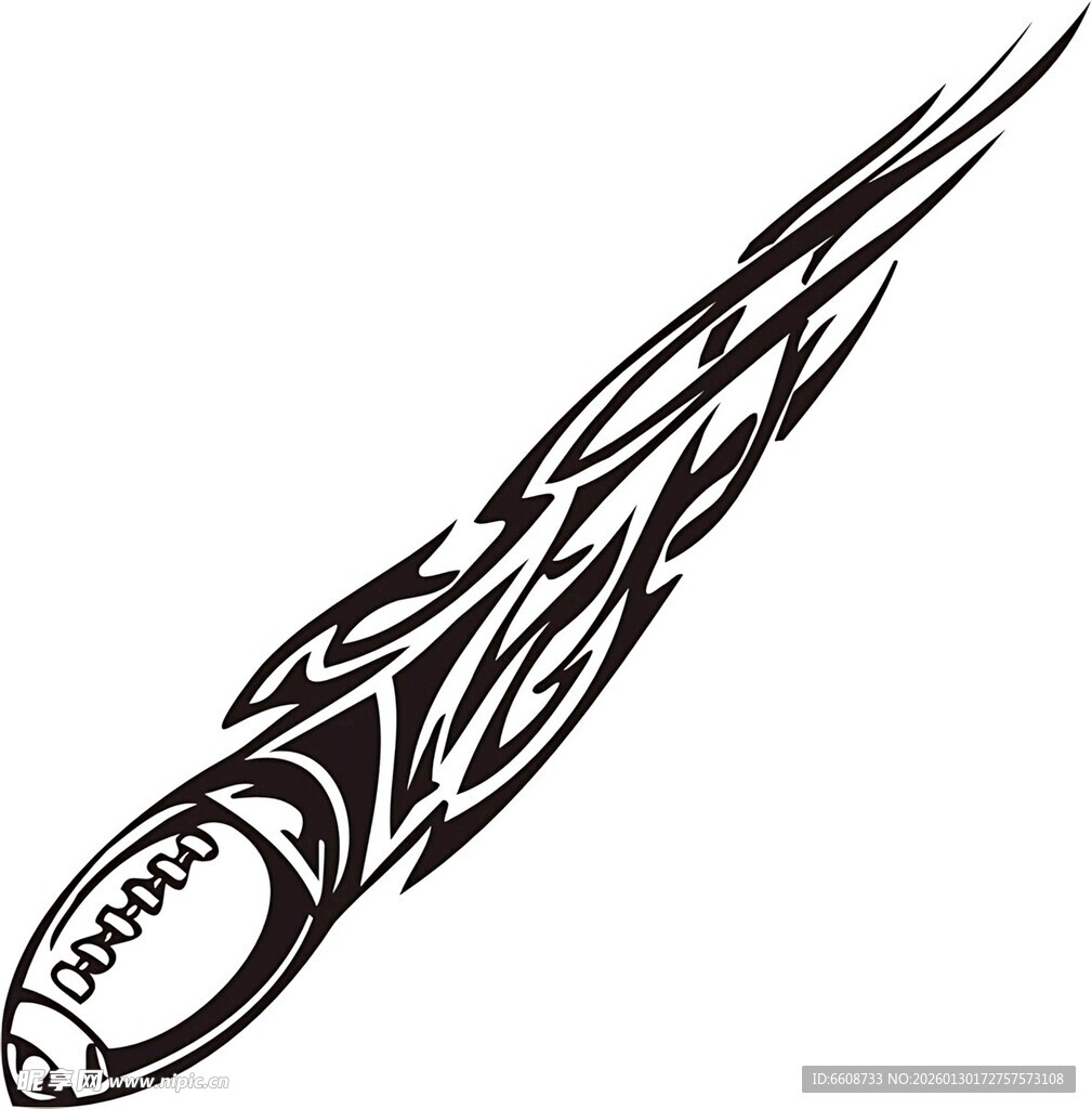 火焰风格橄榄球纹身图案