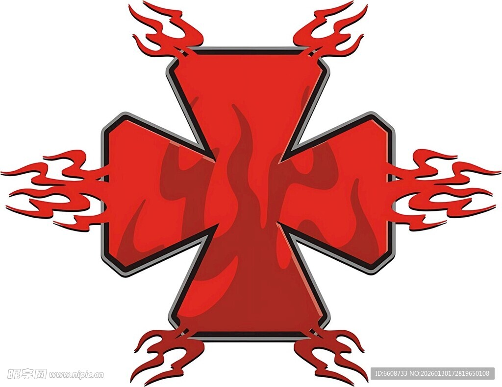 火焰环绕的红色十字标志