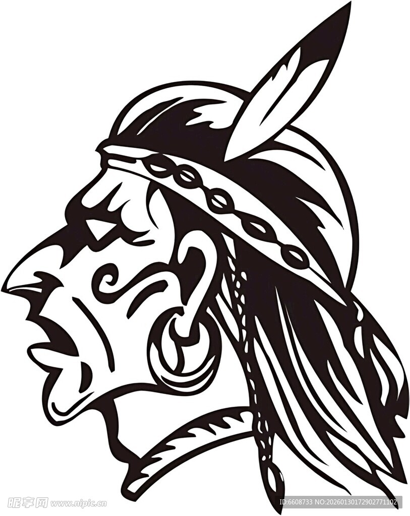 印第安人头像插画