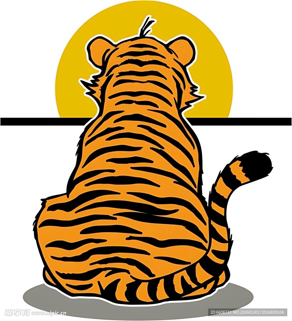 背对视角的可爱卡通老虎