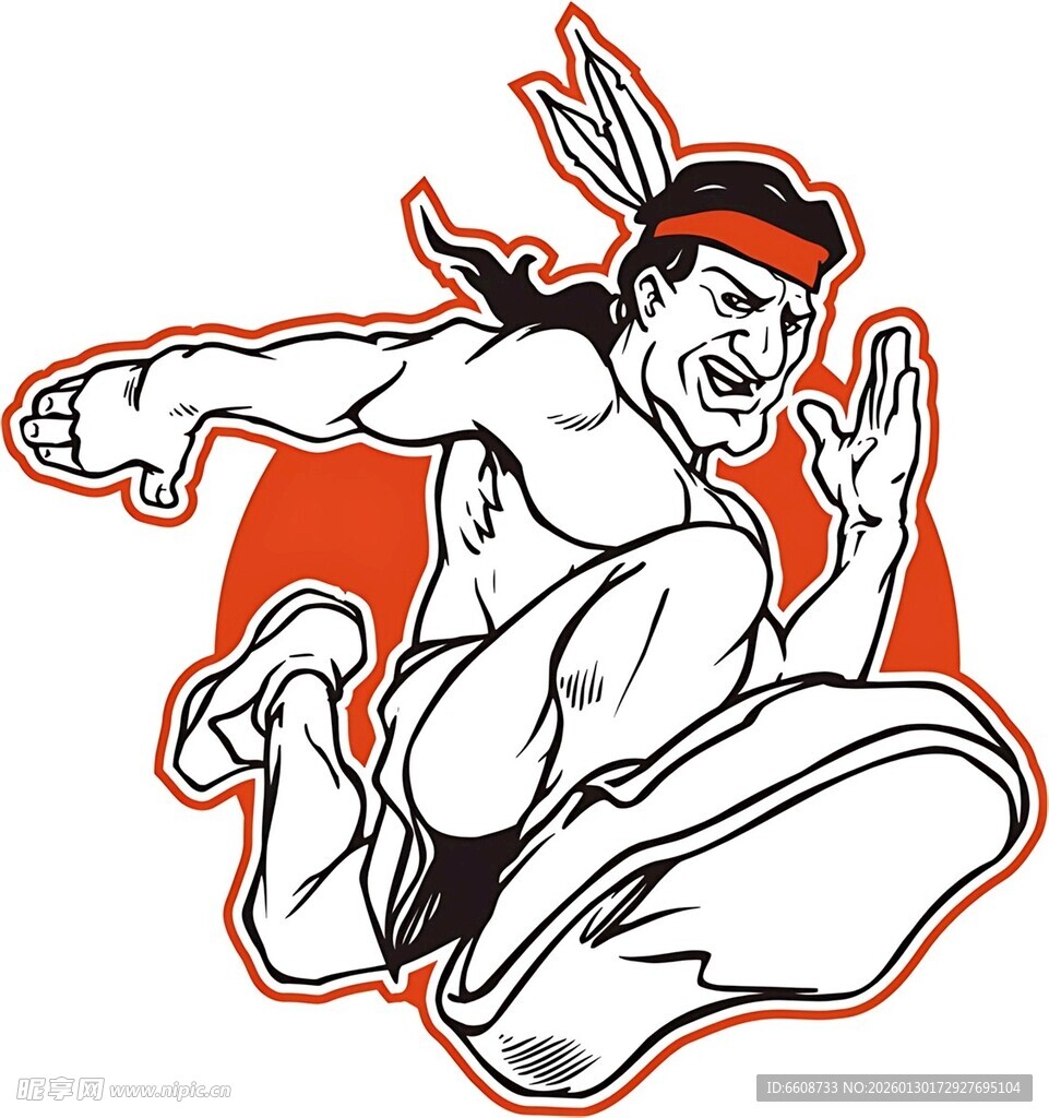印第安人奔跑形象插画