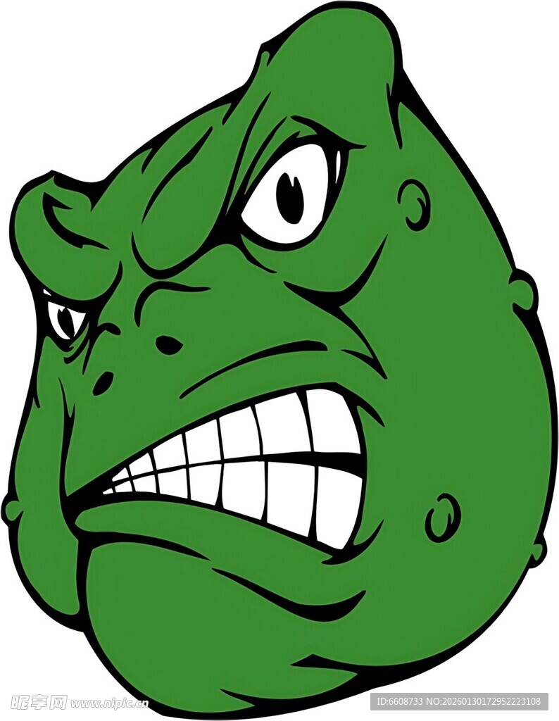 愤怒的绿色卡通怪物头像