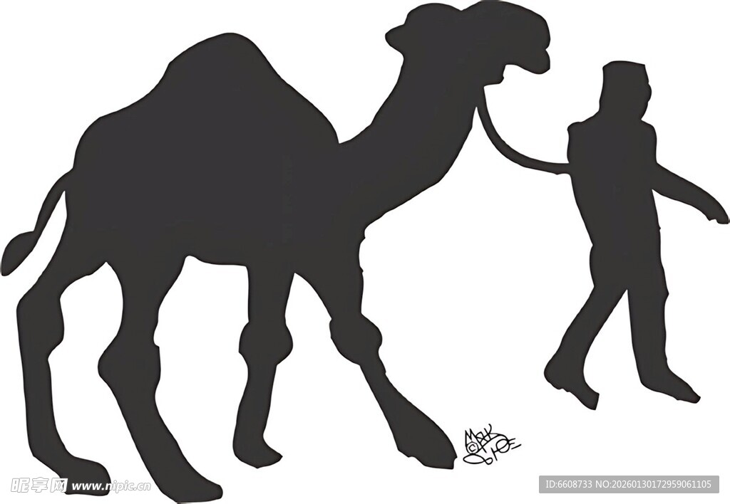牵骆驼的人剪影