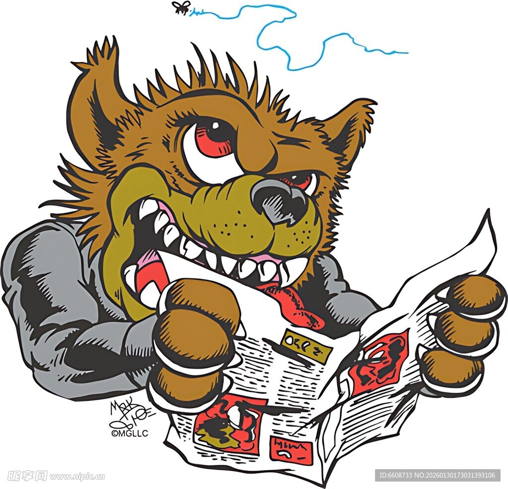 狼形象卡通看报纸场景