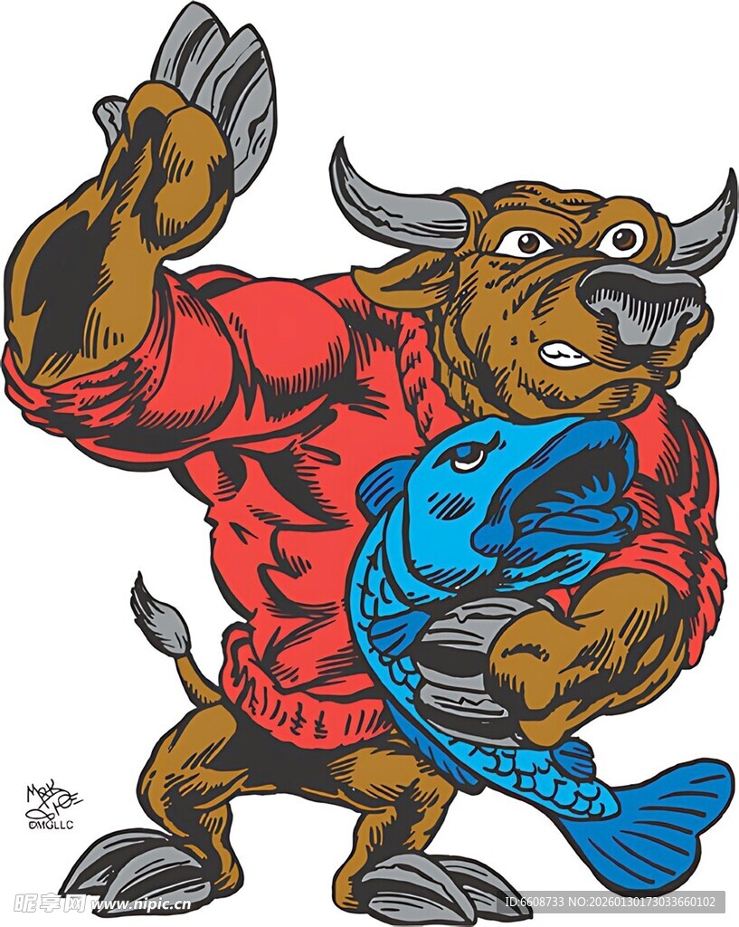 公牛抱着鱼欢呼