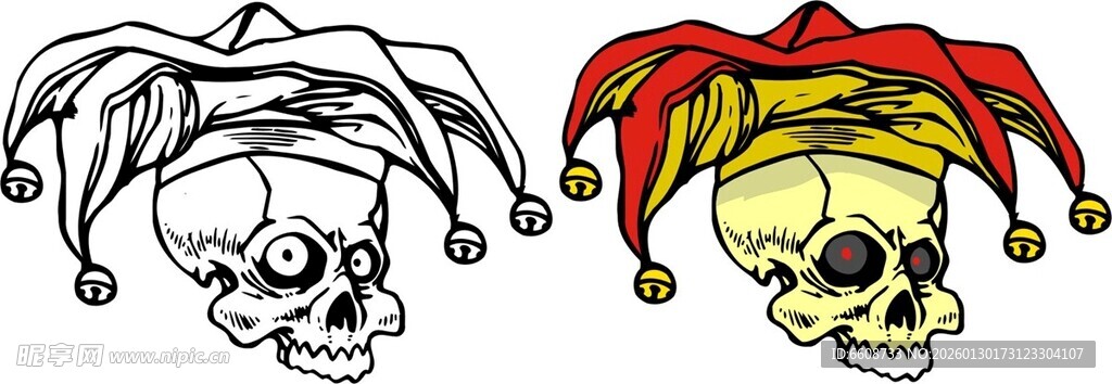 骷髅小丑帽图案设计素材