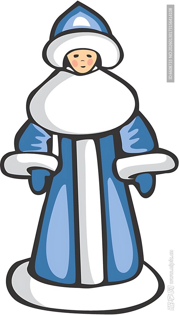 冬日蓝衣长袍卡通人物形象