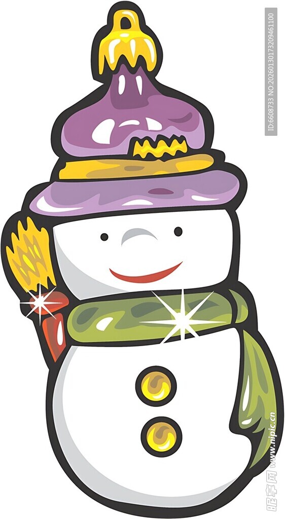 可爱雪人手持扫帚