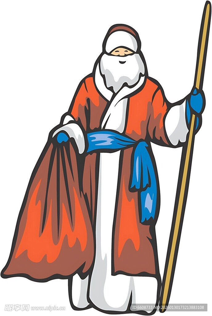 圣诞老人持杖背礼物袋