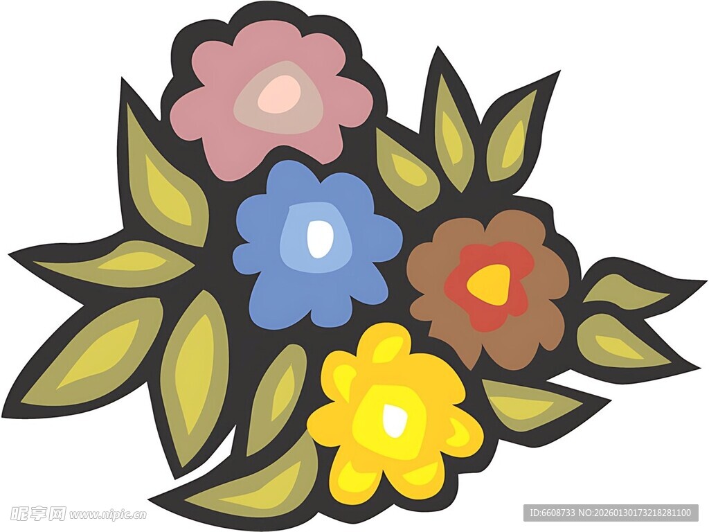 多彩花朵插画图案