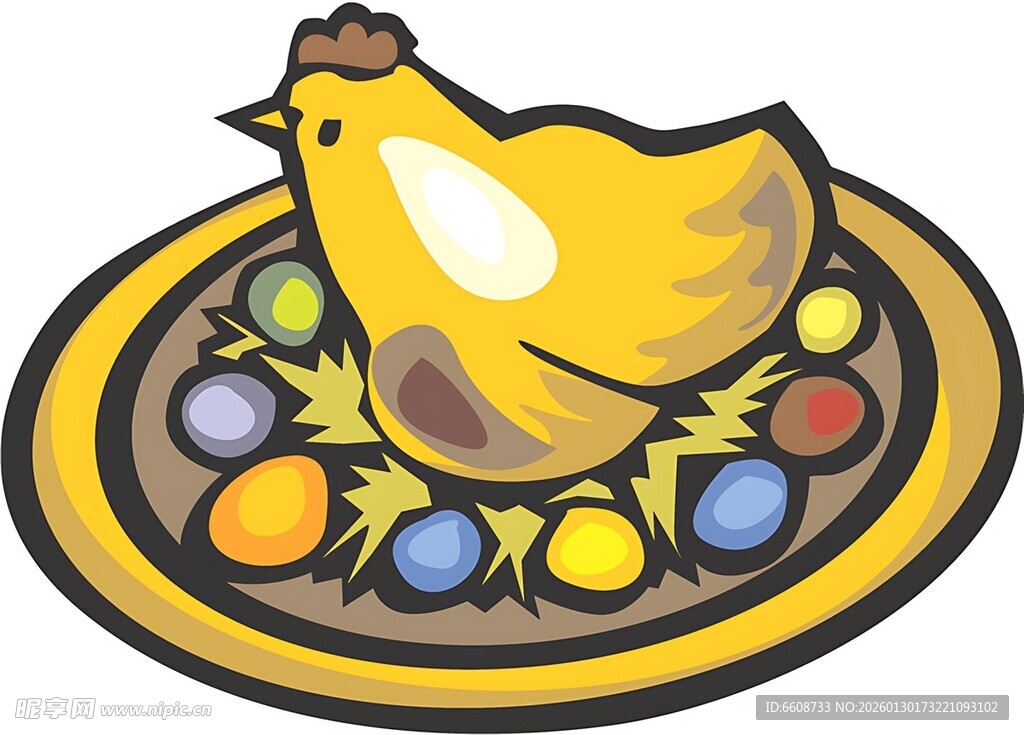 盘中黄鸡与多彩蛋