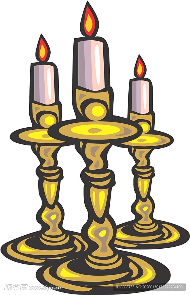 金色烛台与点燃的蜡烛