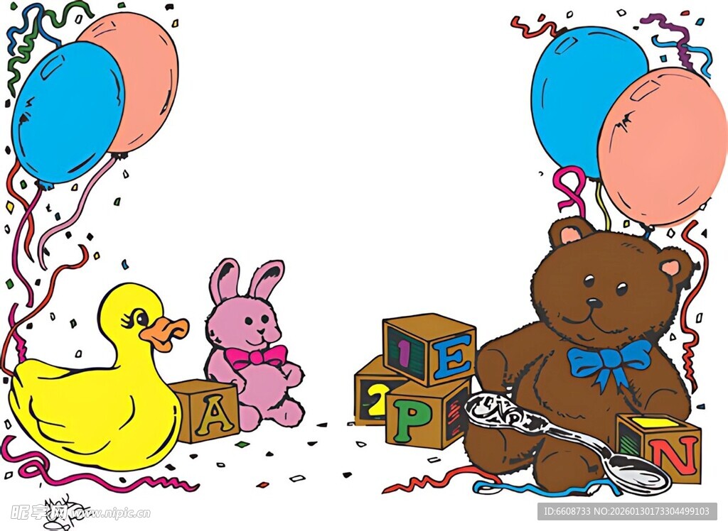 可爱玩具与气球欢乐场景