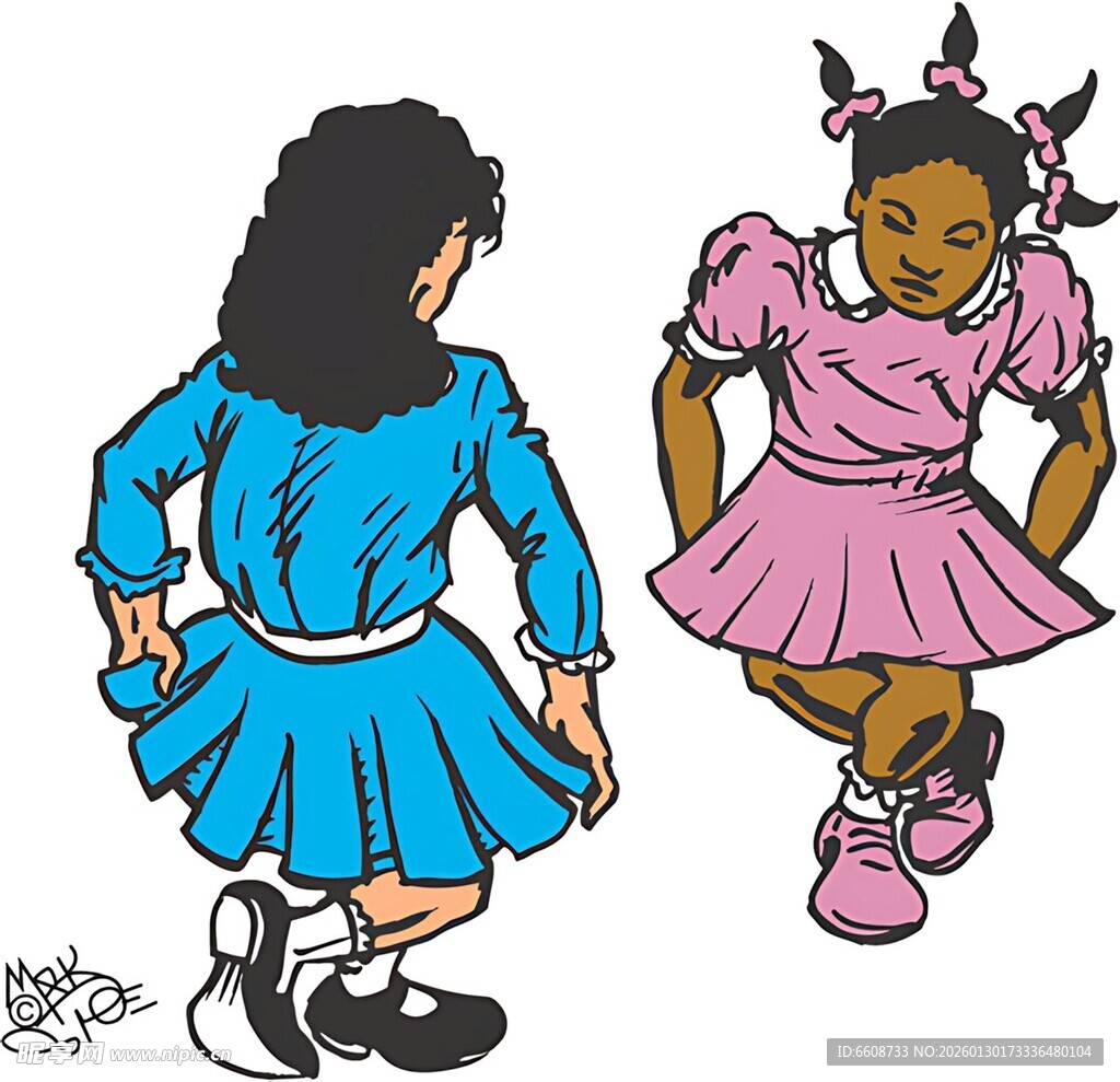 两个女孩欢快起舞