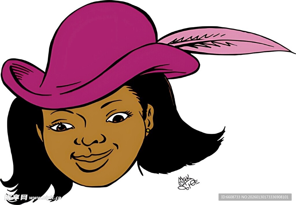 戴粉帽的女性头像