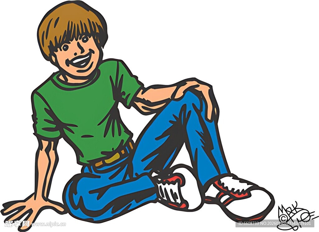 坐着的休闲男孩