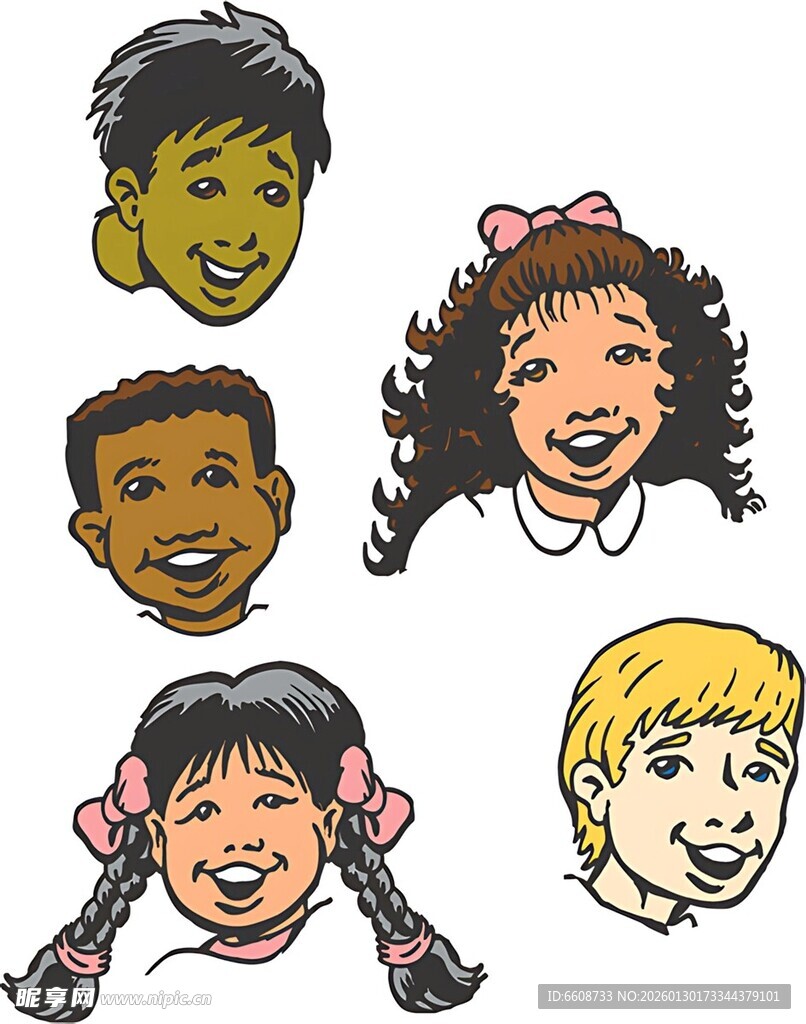 多样笑脸儿童头像集合