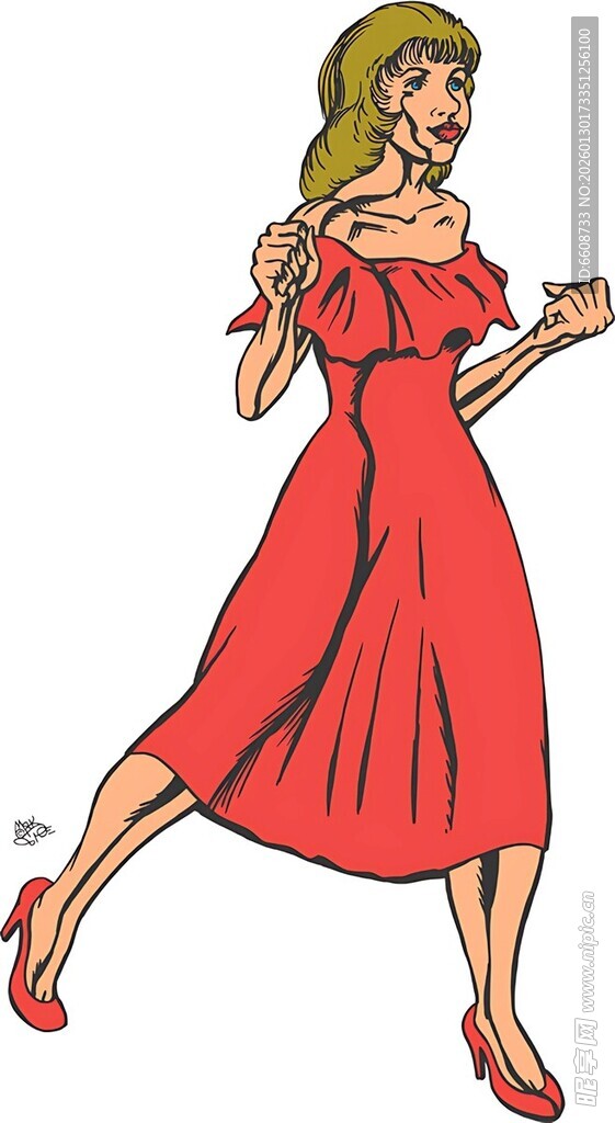 穿红裙奔跑的优雅女子