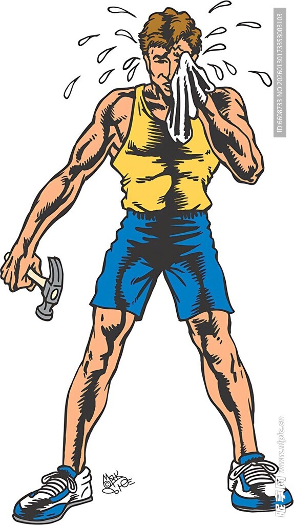 肌肉男举哑铃擦汗瞬间