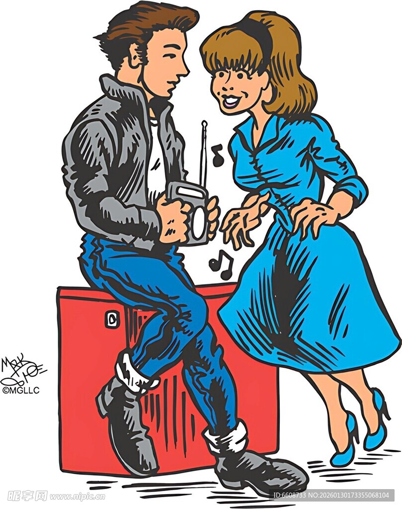 复古情侣亲昵互动场景