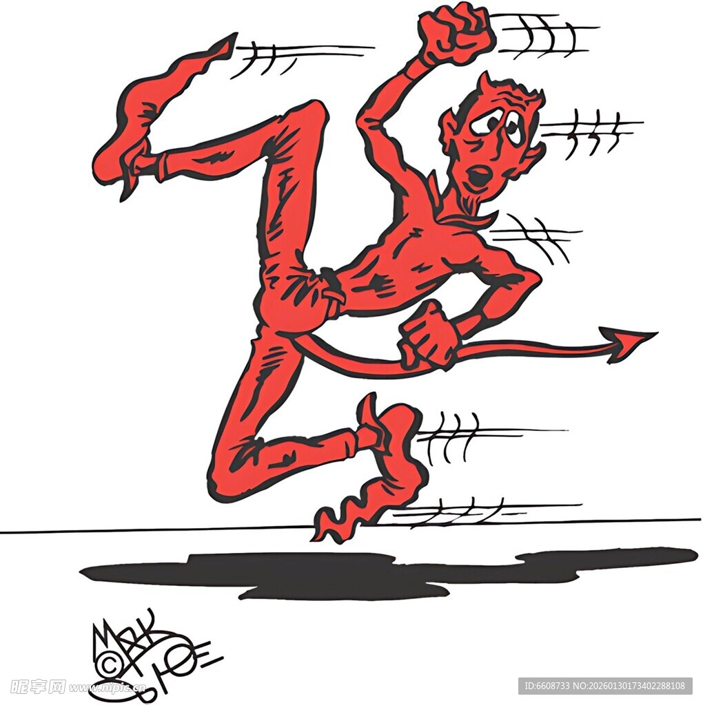 红色恶魔形象的动感插画