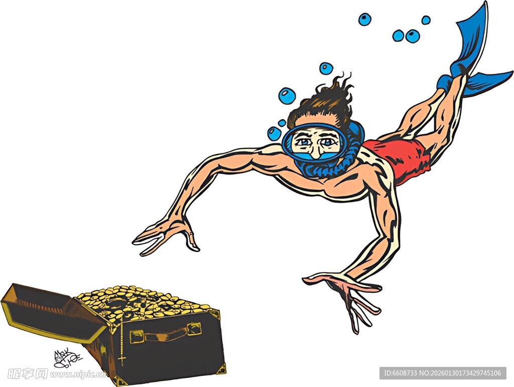 潜水员探寻海底宝箱