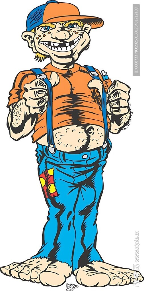 卡通胖男孩双手竖大拇指