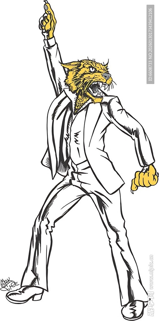 卡通风格西装男子舞蹈姿态