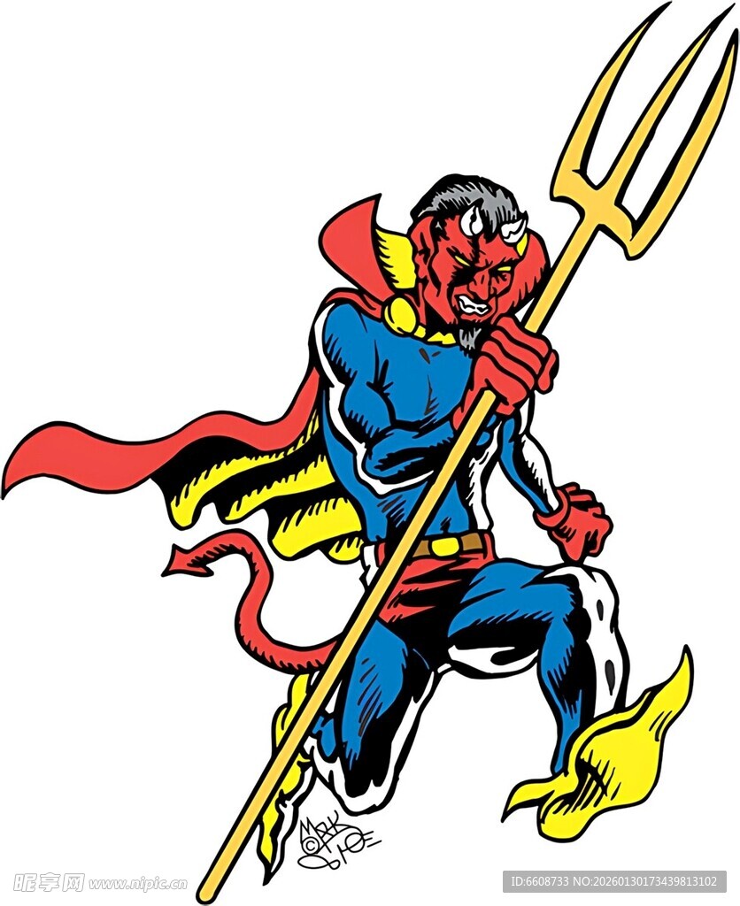 持三叉戟的超级英雄形象