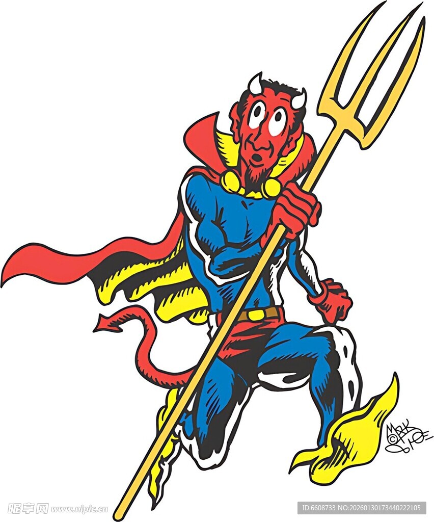 手持三叉戟的超级英雄形象