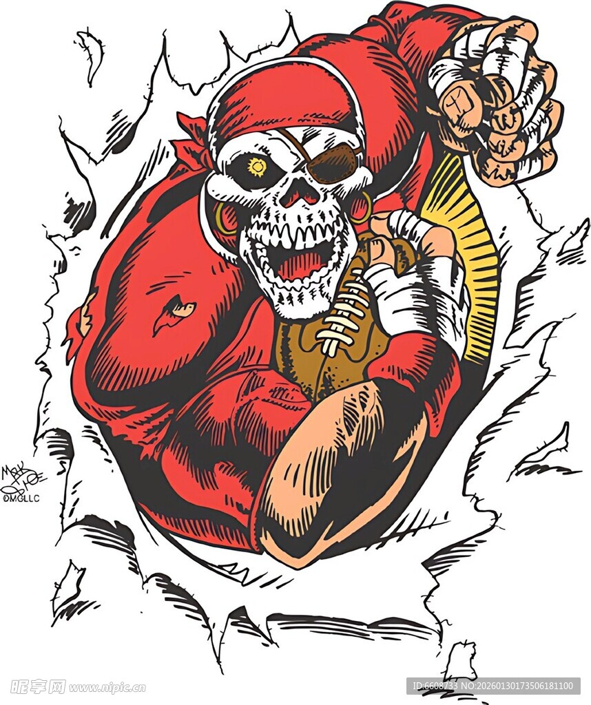 凶猛橄榄球吉祥物破墙而出